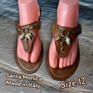 SANTA Monica Italian Leather Seashell Thong Sandals Size 12